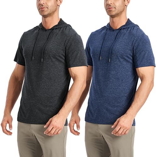 Men's 2-Pack Dry Fit Short Sleeve Workout Hoodie Athletic Pullover Gym Sweatshirt