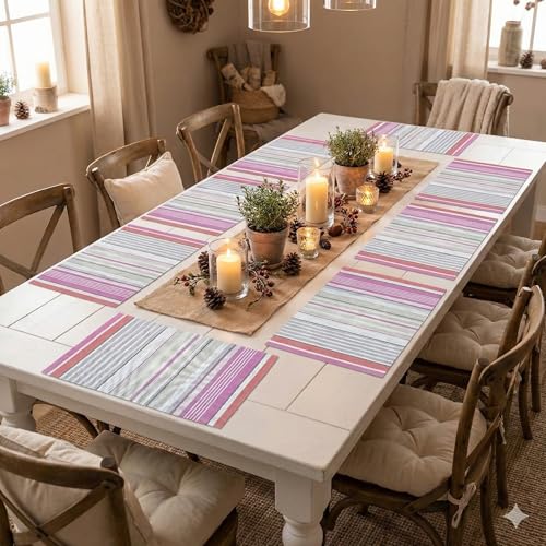 Image of YELONA Placemats for Dining Table - Heat Resistant, Non-Slip & Washable PVC Vinyl Table Mats - Set of 8, 45 x 30 cm (Multicolor & Pink)
