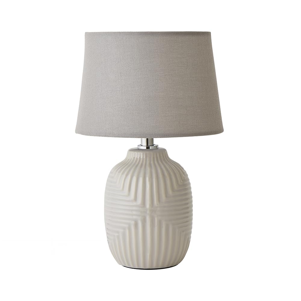 ValueLights | Harrison Tapered Shade Grey Geo Ribbed Pattern Gloss Small Table Lamp with Bulb | Table Lamps, Home Décor & Improvement Essential | Light Bulb Included