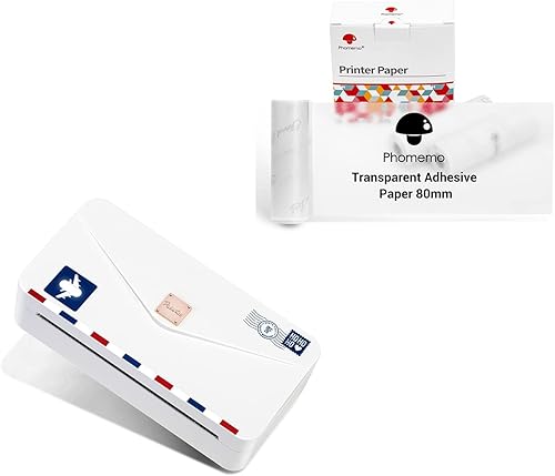 Phomemo Mini impresora M04AS con paquete de papel adhesivo transparente de 3150in