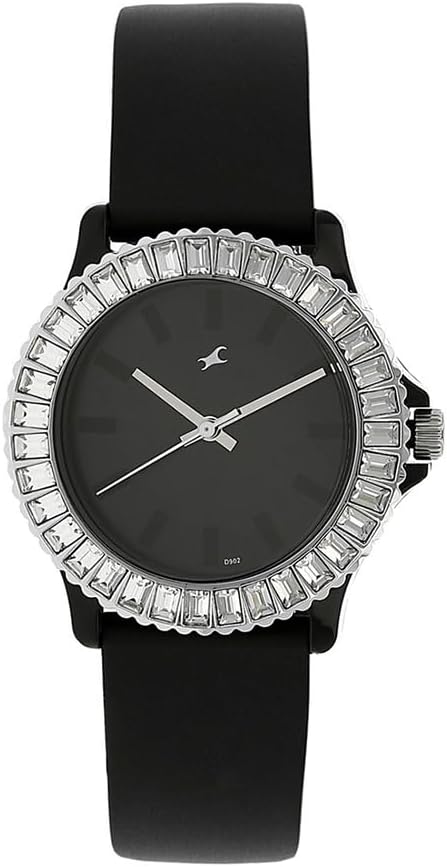 Quartz Analog Black Dial Plastic Strap Watch for Girls-NS9827PP02