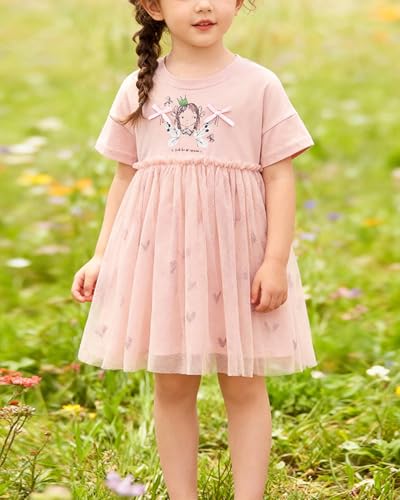 Image of Girls Cotton Long Sleeve Casual Cartoon Appliques Striped Jersey Dresses