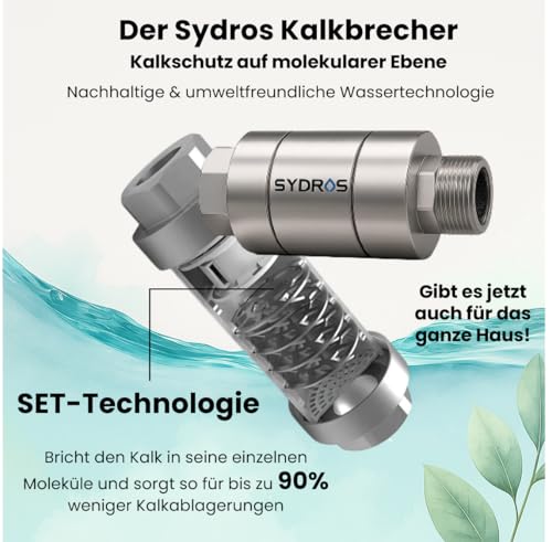 SYDROS Kalkschutzfilter Dusche ½ Zoll aus Edelstahl reduziert Kalkablagerungen bis zu 90 Prozent ohne Salz oder Chemie für Dusche, Badezimmer wartungsfrei einfach montierbar