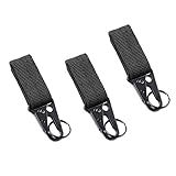 Tactical Gear Clip Web Nylon Belt Band Keeper Pouch Carabiner Standard Key Ring Holder Chain Quick Release Compatible for Outdoor Activities Hook with Molle Bags (Black (3PCS))