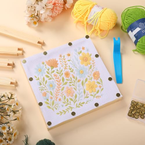 Image of Threehoney 50 Pcs Needlepoint Stretcher Bars Kit 8 Wooden Stretcher Bars, 40 Thumb Tacks and White Cloth Multi Size Embroidery Frame DIY Needlework Craft for Cross Stitch Art Accessories