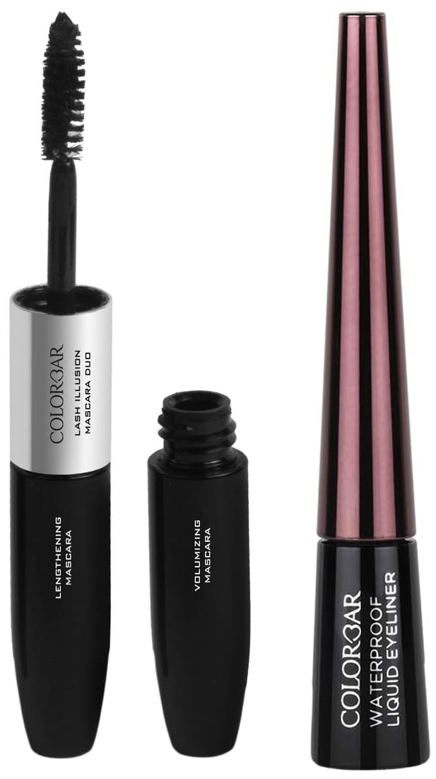 Colorbar Waterproof Liquid Eyeliner, Black, 2.5ml & Colorbar Duo Mascara, Carbon Black, 4ml - Image 1