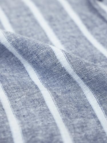 Image of The Souled Store Cotton Linen Stripes: Apricot Men and Boys Long Sleeves Collared Neck Orange Stripes Regular Fit Lightweight Comfortable Summer Cotton Linen Shirts