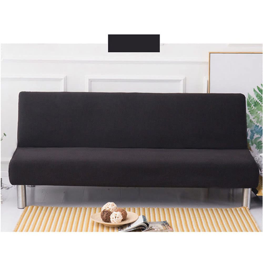 YOPOIY super Stretch Futon Cover Feature Rich Textured High polyester Futon Slipcover Solid Color Armless Sofa Cover with Elastic Bottom -black-120—155cm
