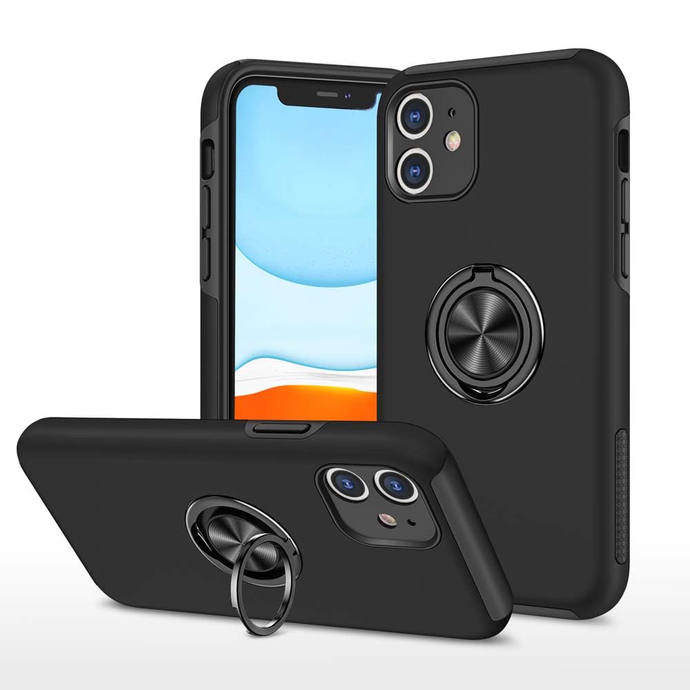 XYZNTMF for iPhone 11 Case Built-in Ring Holder Shockproof Silicone Bumper Matte Hard PC Phone Case Magnetic Car Mount Drop Protective Skin Cover Case for iPhone 11