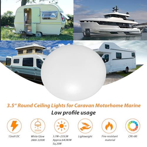 12V 3.7W Warm White Dimmable LED Downlight - RV Trailer Boat Ceiling Light Fixture, Pack of 10