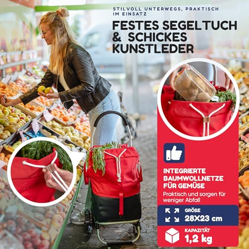 TrayTrol Einkaufstrolley klappbar mit Treppenläufer - Einkaufen ohne Schleppen - Einkaufswagen, Einkaufsroller, Trolley Shopper, Einkaufstasche Rollen, Hackenporsche, Shopping Trolley Bag (rot/blau) – Bild 4