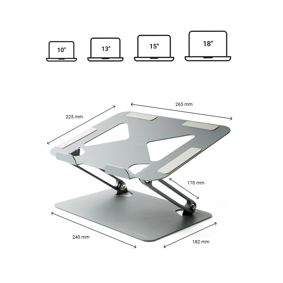InnovaGoods® Soporte para Portátil Plegable y Regulable, Altura e Inclinación Ajustable, Antideslizante, Estructura Abierta, Pantallas de 10"-18", Acero de Carbono, Ideal para Oficina y Teletrabajo