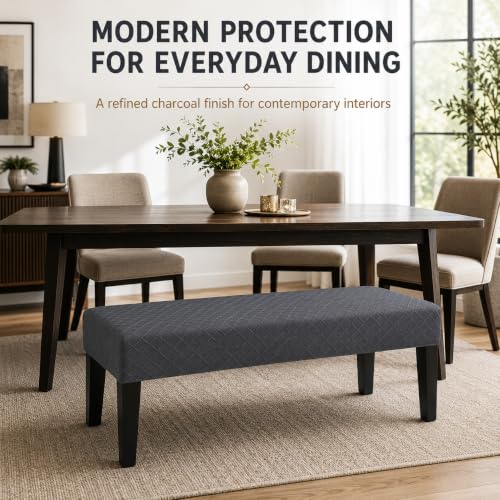 Image of Street27 High Stretch Jacquard Dining Bench Cover Elastic Chair Covers - Anti-Dust Removable Bench Slipcover Washable Bench Seat Protector Cushion Cover for Living Room, Bedroom, Kitchen - Dark Grey