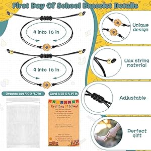 First Day of School Bracelet Mommy and Me Prek Matching Wish Bracelets Set Adjustable Bracelet for Boys Girls Gifts Stuff Bulk