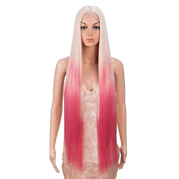 Style Icon 38" Ombre Pink Red Wig Super Long Straight Wigs 6" Deeper Middle Part Lace Lace Front Wigs Multiple Color Long Straight Wig 38", LTT RORED/PK21