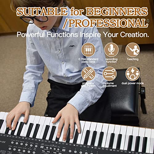 Keyboard Piano 61 Key Electric Piano Keyboard For Beginners/Professional, Full Size Light Up Music Keyboard Built-In Dual Speakers With Led Display, Stand, Music Stand, Microphone, Bench #TOP4
