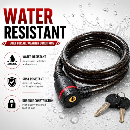 Image of Kandid Heavy Duty Steel Cable Helmet Lock for Men Bike with π²π³π°πΊ Length π΄πΊπΊ Thickness & Integrated Dust Cover with 2 Keys | Cycle Lock for Bicycle | Easy to Operate & Water Resistant