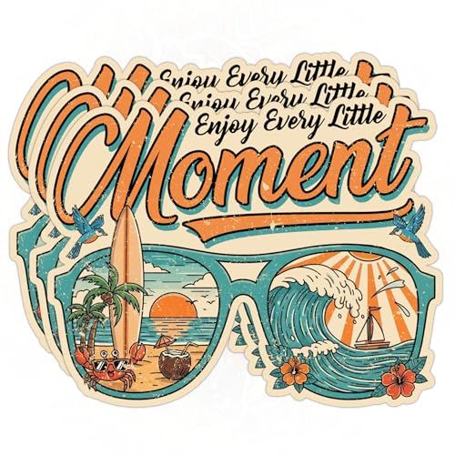 3 Pcs Enjoy Every Little Moment Sticker Funny Beach Ocean Life Coastal Vibes Sea Lovers Aesthetic Waterproof Vinyl Sticker for Water Bottle Tumbler Phone Case Laptop Cars Gift for Men Women (2 inches)