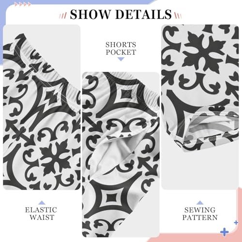 Pajama Pants Black Floral Tile PJ Bottoms Sleepwear Lounge Sleep Pant with Pockets4