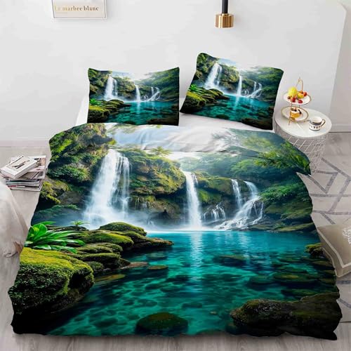 Housse de couette 240x260 cascade microfibre douce pour lit sans plis