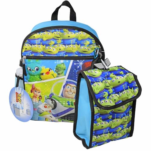 Disney Mochila Buzz Lightyear 41 cm, conjunto de 5 peças com kit de almoço, garrafa, chaveiro e mosquetão