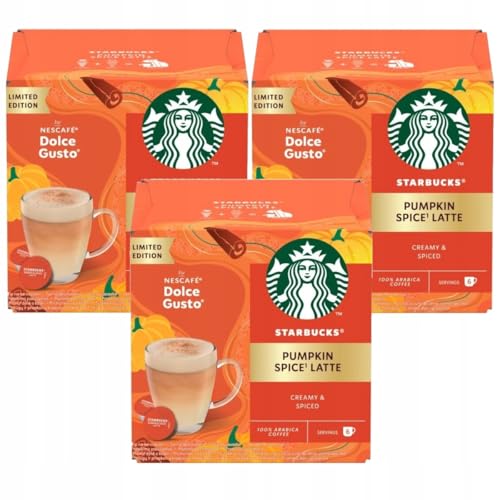 STARBUCKS Pumpkin Spice Latte by NESCAFÉ Dolce Gusto Coffee Pods x12 (Pack of 3 Total 36 Capsules) Dark Roast