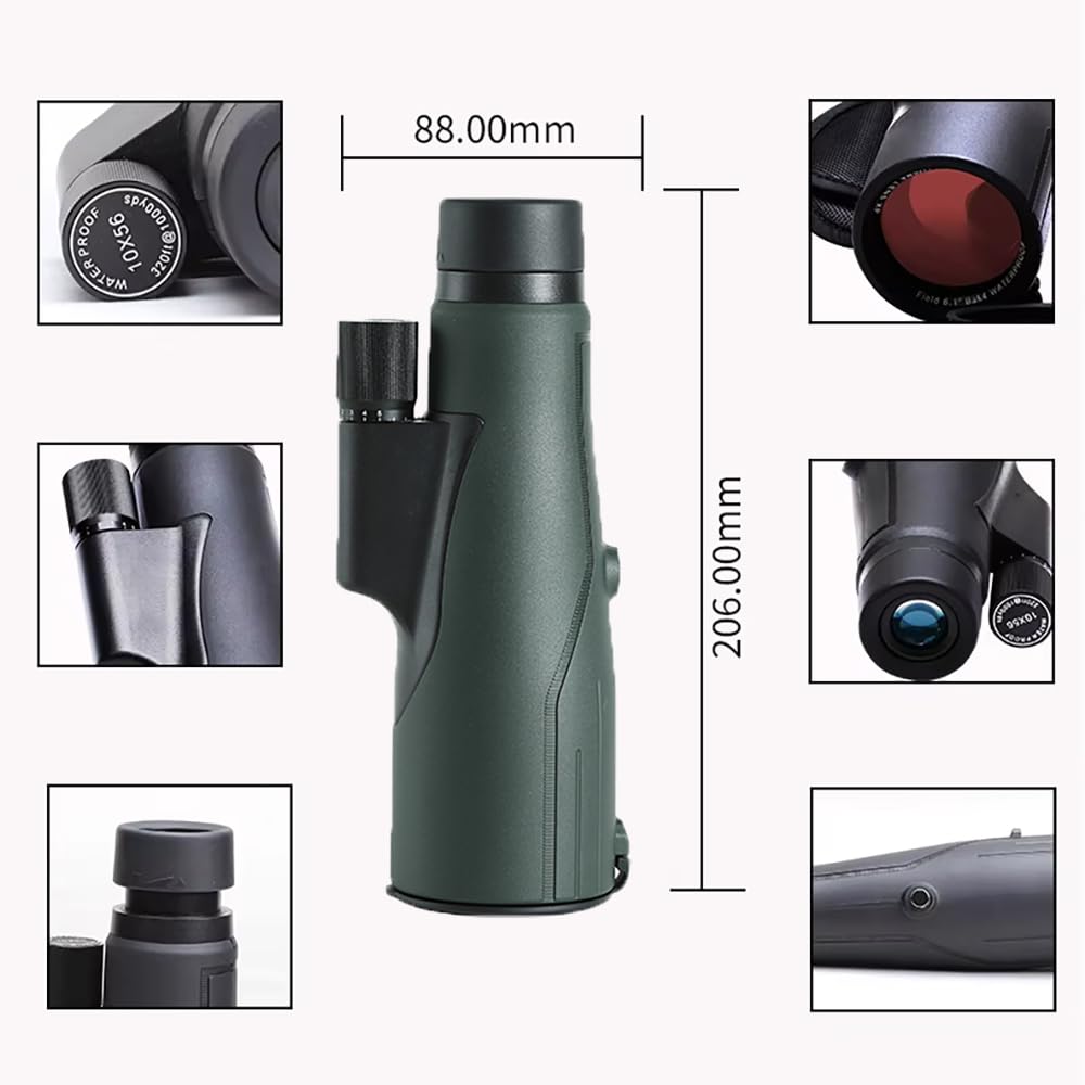 Monokular 12x56ED mit Entfernungsmesser Teleskop IPX7 Stickstoffgefüllt Wasserdicht, 21MM Okular，BAK4 Prisma & FMC-Linse, Nachtsicht für Erkundungen Vogelbeobachtung, Jagen, Wandern, Konzert