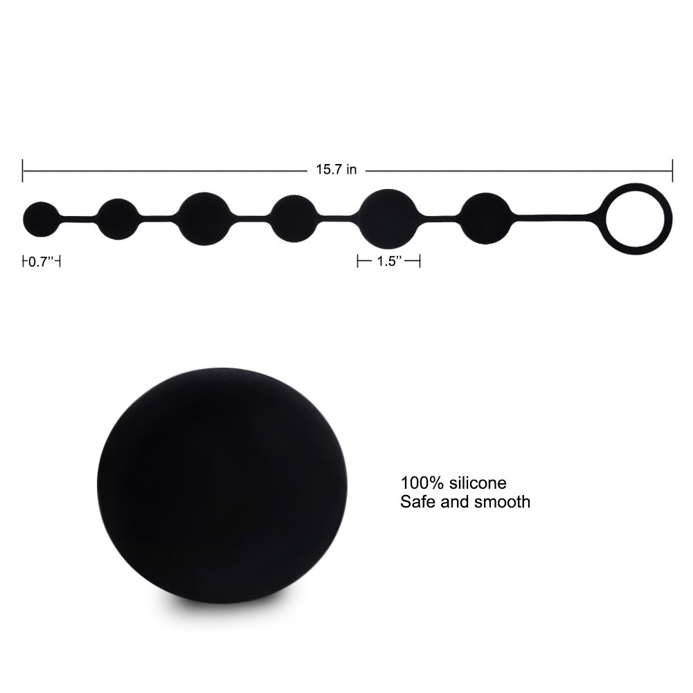 UTIMI Butt Plug with Silicone Anal Bead Anal Sex Toys with Safe Pull Ring in Black
