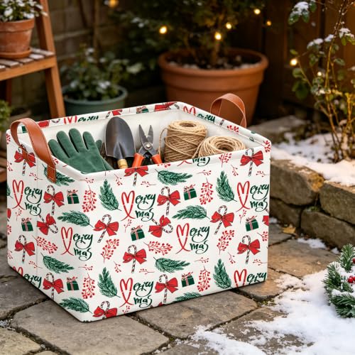 Image of CLOCOR Rectangular Storage Basket,Collapsible Cute Pattern Storage Bin,Waterproof Books Box with Handles,Gift Basket(HOHO Christmas)