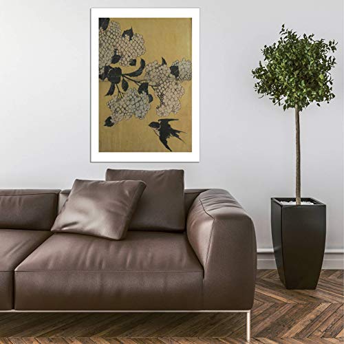 Impression d'art encadrée Katsushika Hokusai oiseau fleurs XL - 5