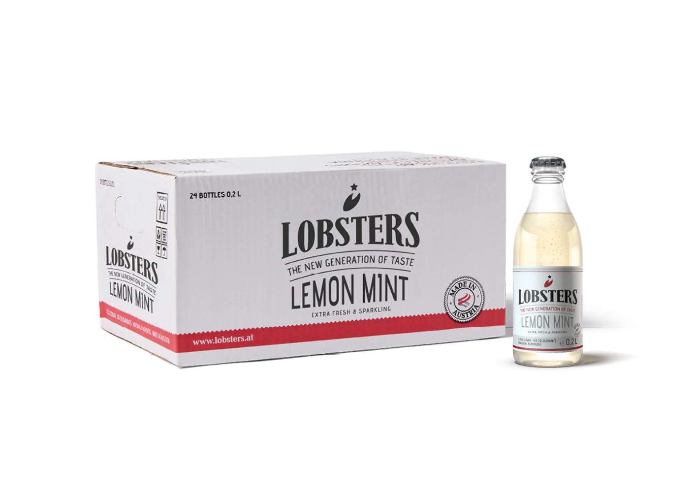 Lobsters - Lemon Mint, 24 x 0,2l - Fresh and Sparkling, Mit reinstem österreichischen Alpenquellwasser, Zitronensaft, Zuckerreduziertes prickelndes Erfrischungsgetränk ohne Farbstoffe, für Cocktailmix