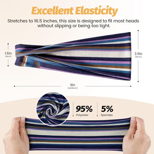 Image of Headbands for Women - 6 Pack Wide Elastic Hair Bands | Stretchy Sweatbands Hair Bands | Soft Sports Thin Head Bands | Non-Slip Accessories Bands for Fashion, Washing Face, Workouts, Yoga, Daily Use