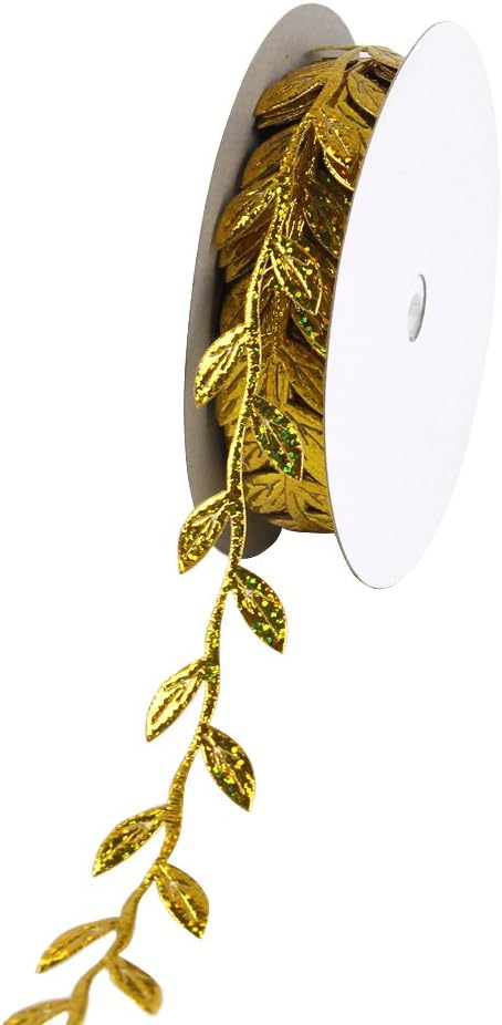 Olive Leaves Leaf Mirror Leather Silver Sequins 20 Yards Trim Ribbon for DIY Craft Party Wedding Home Decoration (Sequins Gold) - Image 3