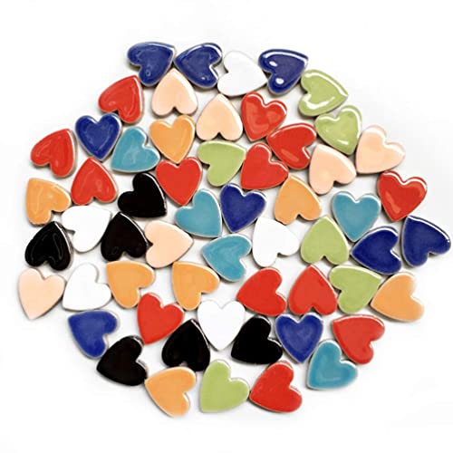 48 Pieces Glass Mosaic Tiles For Crafts, Colorful Stained Glass Ceramic Pieces For Mosaic Projects Love Heart 2.2X2.3 Cm - Full Color Mixing #TOP2