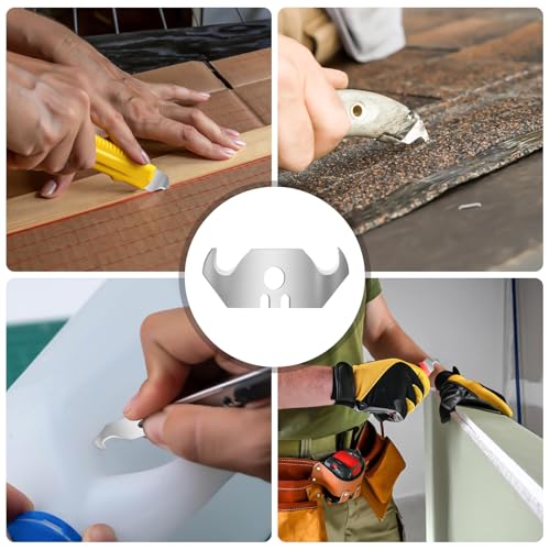 60 Stück Hakenklingen für Teppichmesser Trapezhakenklingen 49 x 32 x 19mm, 0.6 Klingenstärke mit Lochung Hakenklingen für Teppichmesser Bodenbeläge, Ersatzklingen