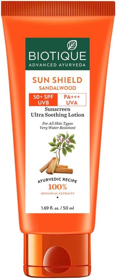 Biotique Bio Sandalwood Sunscreen Ultra Soothing Face Lotion, SPF 50+ |Ultra Protective Lotion| Keeps Skin Soft, Fair and Moisturized| Water Resistant| For All Skin Types| 50ml