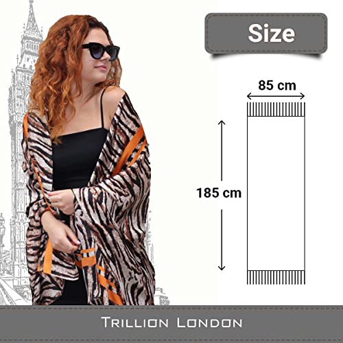Image of Trillion London Spring Collection | Designer Silk Scarf For Women UK | Lightweight Neck Scarves | Shawl Wraps | Suitable for Daily Life | Smooth & Soft Finish | Gift for Women | Size-180cm x 90cm