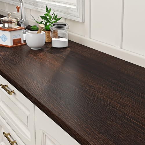 ReWallpaper Wood Wallpaper Dark Brown Wooden Contact Paper Peel and Stick Waterproof Wood Grain Contact Paper for Countertops Cabinet Door Table Desk Self Adhesive Thicken Textured Vinyl 17.7 x 78.7