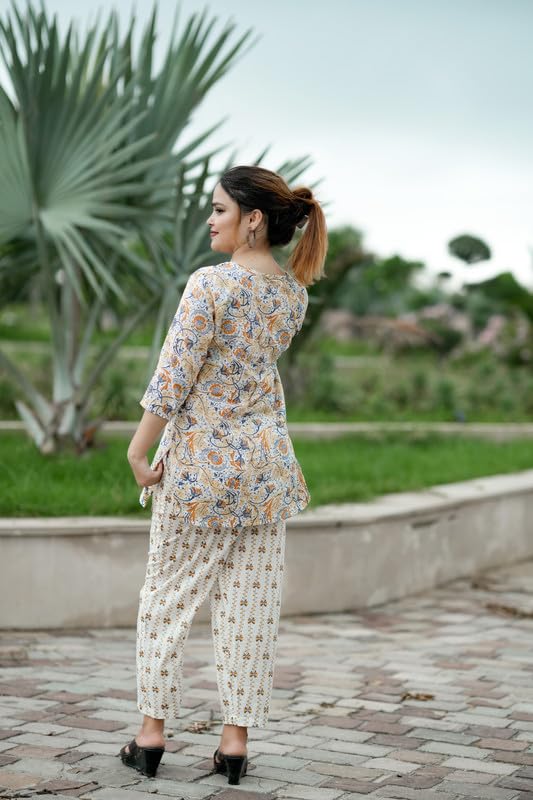 Image of Pure Cotton Printed Night Suits Set for Women | V Neck Night Wear Top and Pyjama Set for Girls