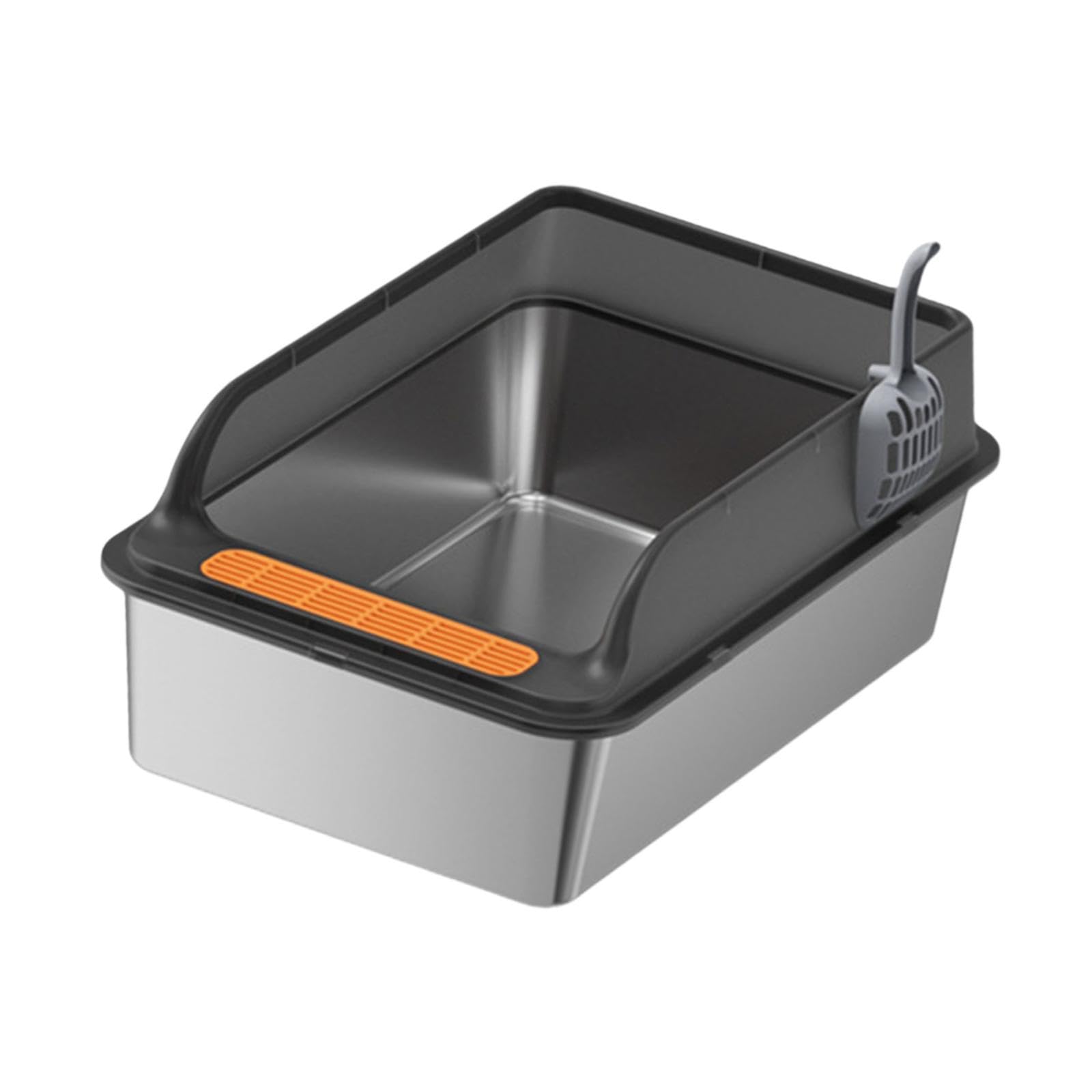 Katzenklo Edelstahl Katzenstreu Litter Pan mit Abnehmbarem Rahmen Katzen Toilette Katzen Sandkasten rutschfeste Matte für Kätzchen Große Katzen Und in, Schwarz