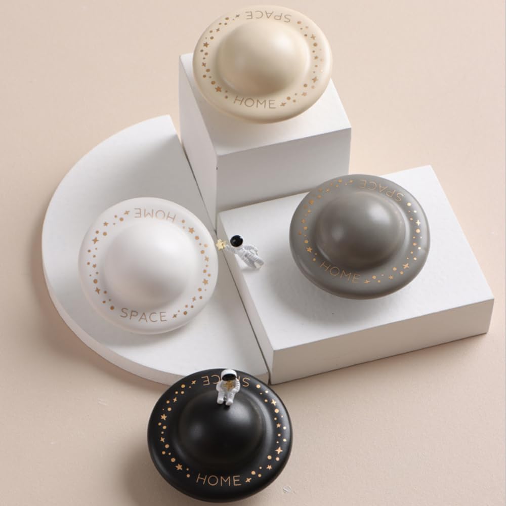 Pomelli per Mobili a Forma di Pianeta, Set di 2 Maniglie Decorative in Ceramica con Stelle Dorate (bianco)