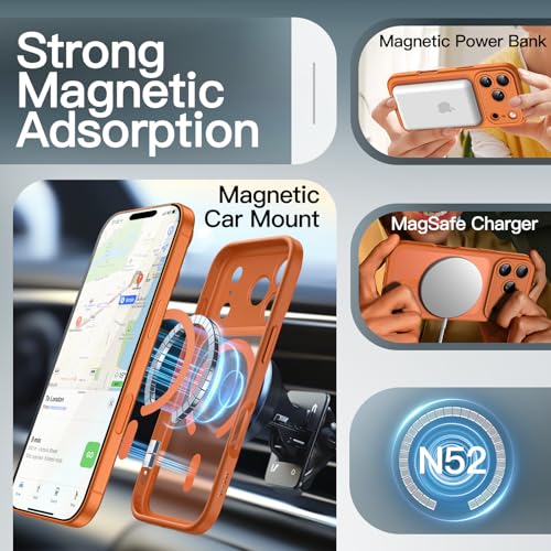 Image of JETech Magnetic Case for iPhone 17 Pro 6.3-Inch Compatible with MagSafe, Camera Lens Full Protection, Translucent Matte Back Slim Minimalist Shockproof Phone Cover (Orange)