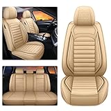 LEYPOCO Car Seat Cover for Suzuki Grand Vitara 2011 2012 2013,Waterproof Soft Seat Covers,Leather Seat Covers Cushion Vehicle Protector Airbag Compatible(Beige,Full Set)