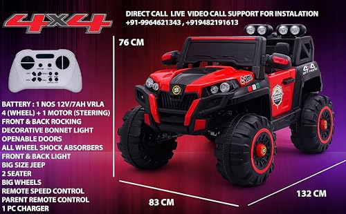 Image of Driving EV Cars for 1, 2, 3, 4, 5, 6 Years | Remote + Steering + Mobile App Control | Kids Jeeps (Jumbo Size KAB2188 [1-8 Year Kids], Bright Red)