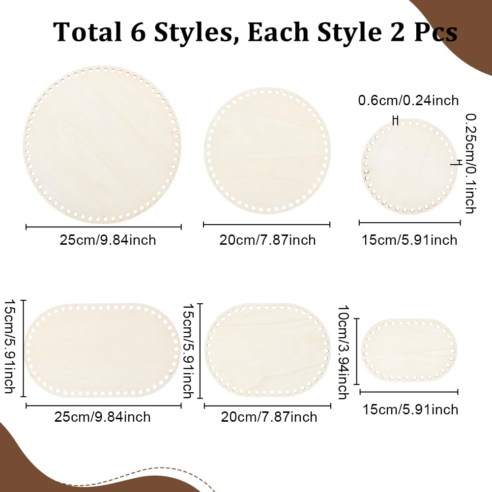 NBEADS 12 pz 6 misure di Fondo per Cestini In Legno, ovali cestini in legno Base Ovale In Legno per Cestini All'Uncinetto per Forniture Fai Da Te per Intreccio di Cestini, Foro: 6mm