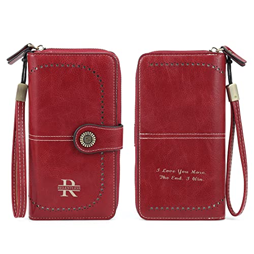 Nobelook Personalized Wallets for Women Bifold Leather Zipper Pocket Womens Wallet Long Credit Card Holder (Red)