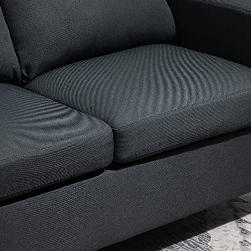 HOMCOM Ecksofa, 3 Sitzer Sofa und Kissen, Eckcouch, L-Form Couch für Wohnzimmer, Schlafzimmer 197 x 139 x 91 cm, Leinen, Dunkelgrau