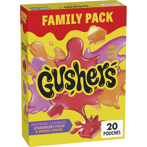 Gushers Fruit Flavored Snacks, Raspberry Lemonade, Strawberry Peach, Orange Cherry, 20 Pouches, Family Pack, 16 oz
