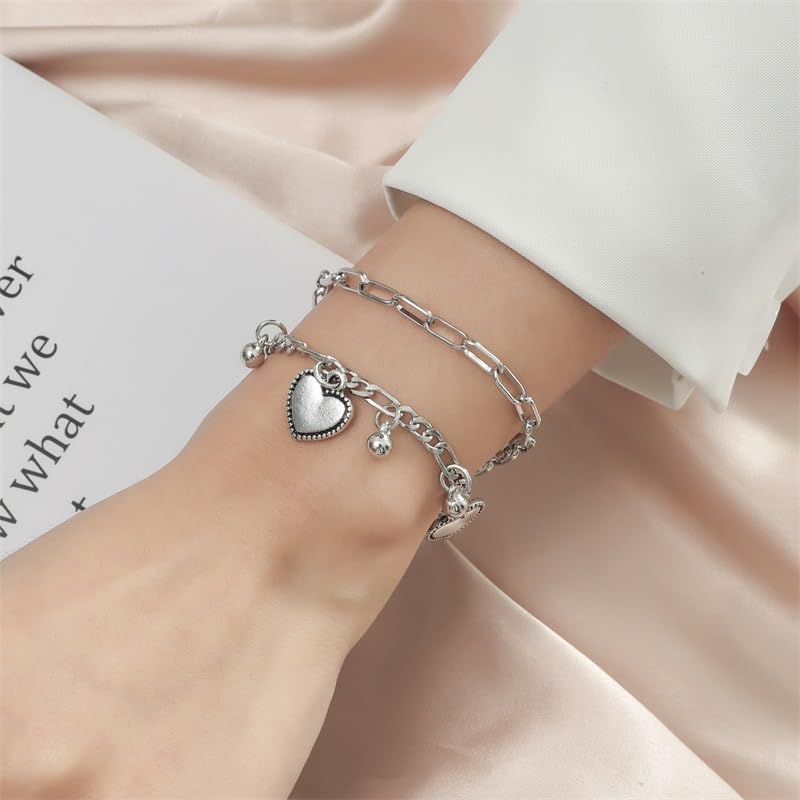 18K Gold Stainless Steel Heart Bracelet for Women with Ball and Heart Charms Gifts for Women4