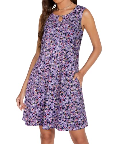 Image of Summer Dresses for Women 2026 Casual Sleeveless Sundress Floral Loose Fit Beach Cover Up with Pocket